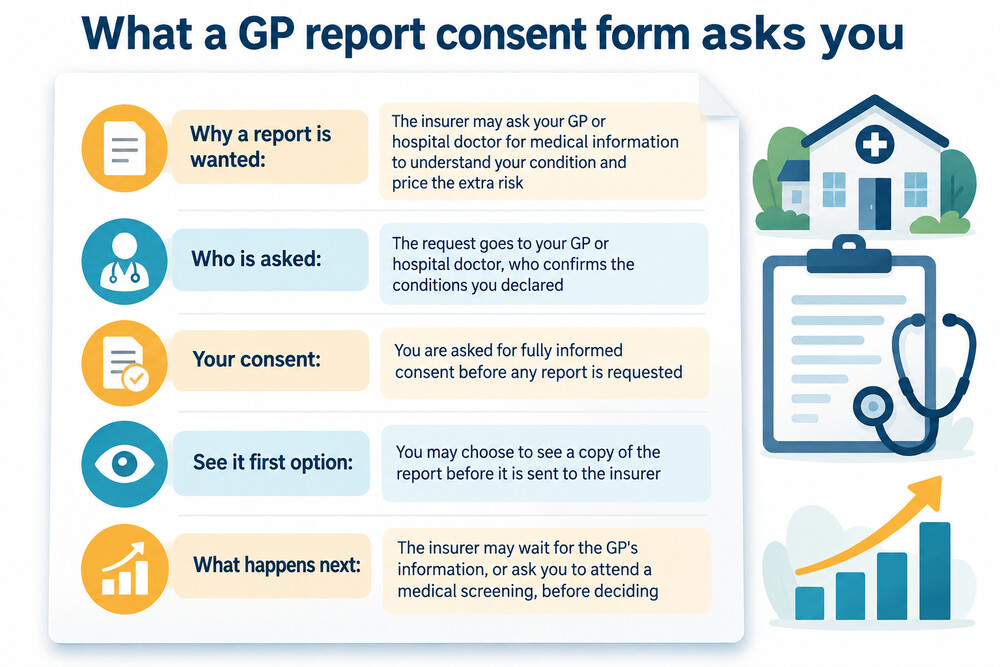 A consent form an insurer sends to ask permission to request a medical report from your GP