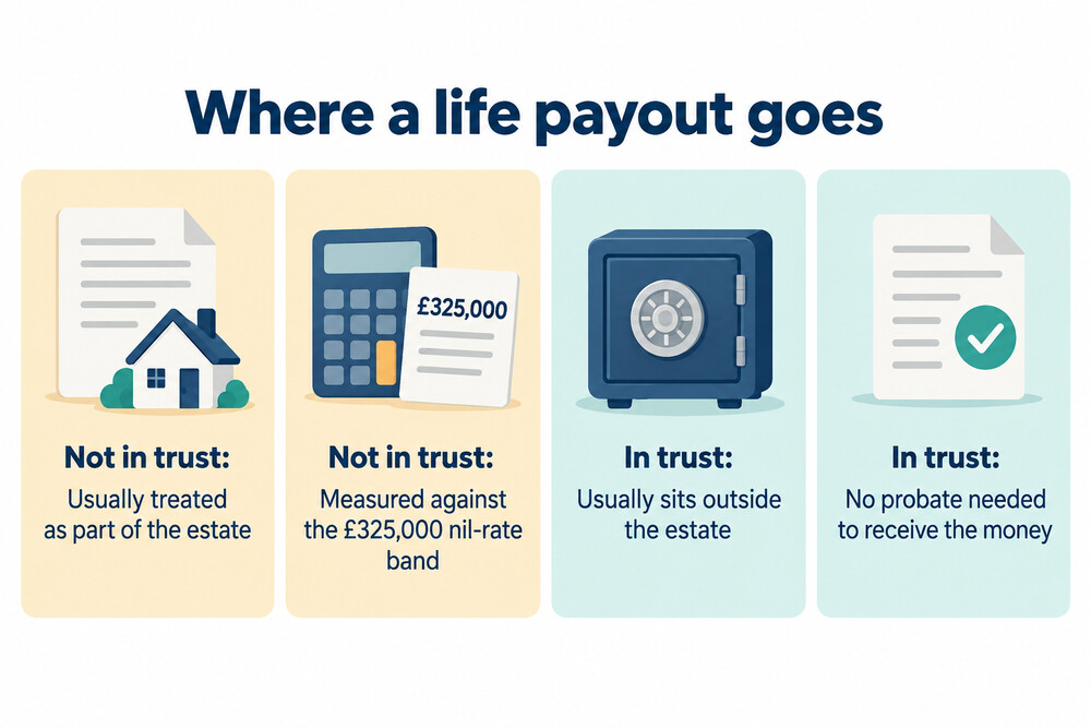 How a life payout reaches a family with and without a trust