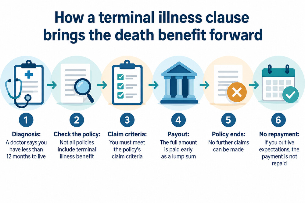 A life insurance policy document with the terminal illness clause highlighted