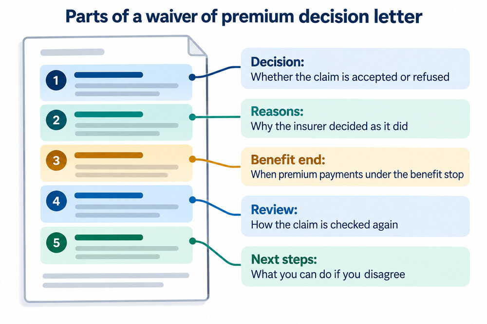 A decision letter from an insurer with the reasons for the decision set out