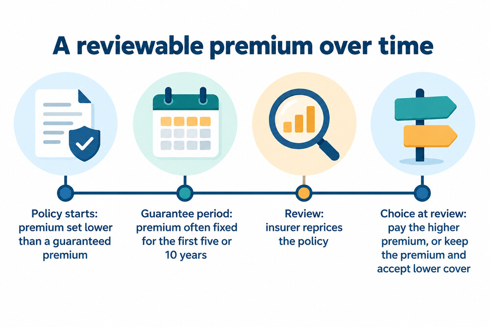 How a reviewable whole of life premium can change over time
