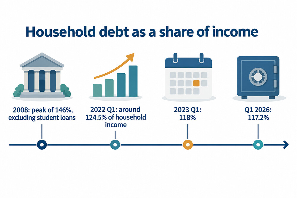 How household debt compared with income has changed