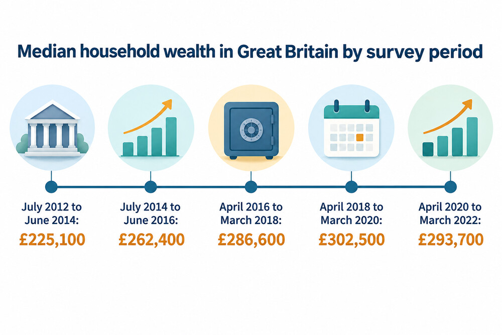 Median household wealth in Great Britain by survey period