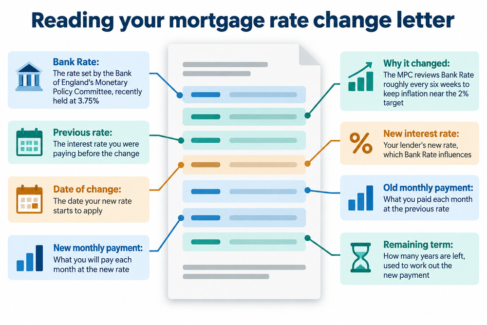 A lender's letter telling a borrower their mortgage rate is changing