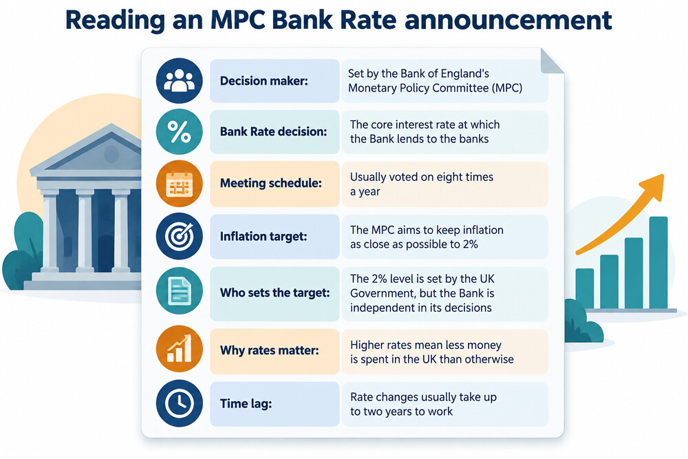 The Bank of England publishing a Monetary Policy Committee rate decision