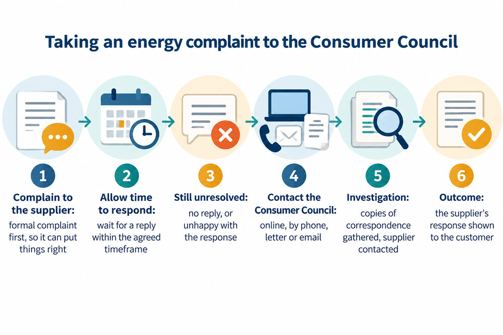 How an energy complaint moves from the supplier to the Consumer Council