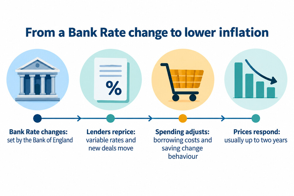 How a Bank Rate change feeds through to prices over time