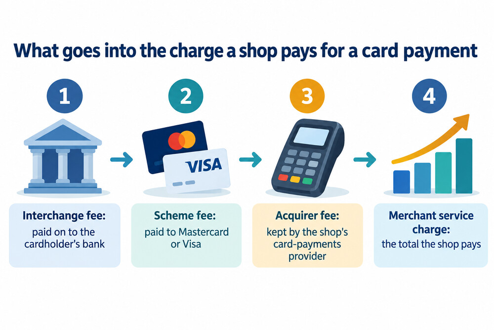 A breakdown of what makes up the charge a shop pays to accept a card