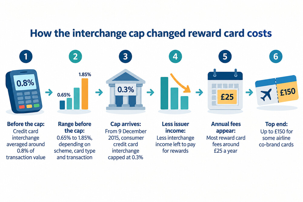 A credit card statement showing an annual fee for a rewards card