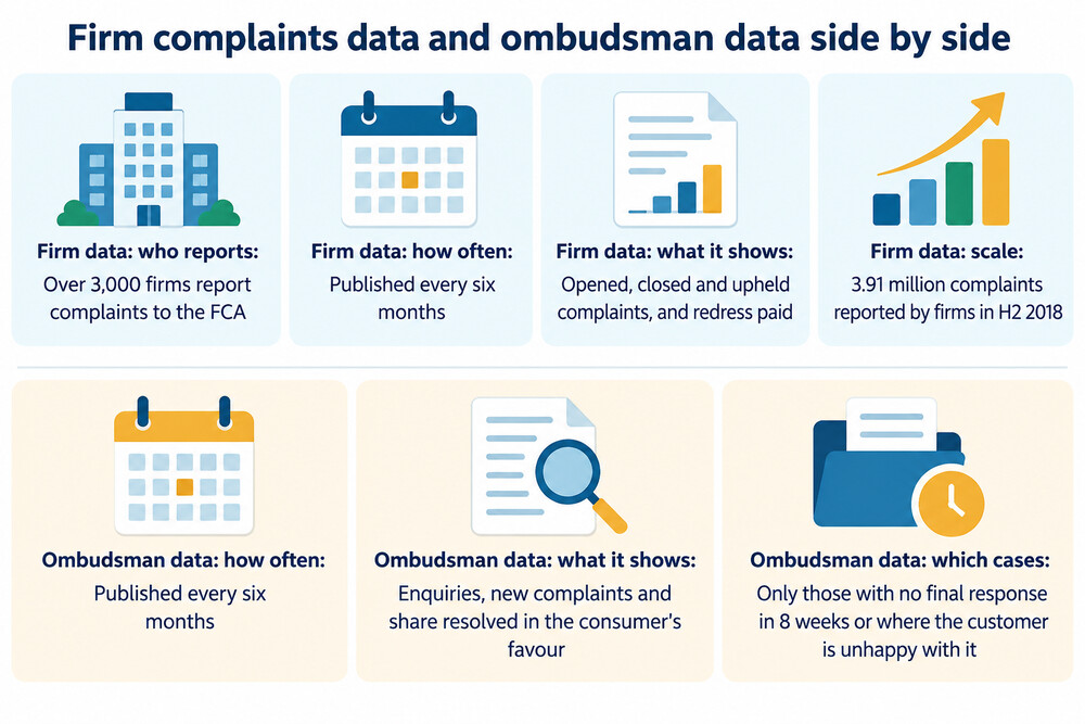 A simple funnel diagram showing complaints starting with the firm and only unresolved cases reaching the ombudsman