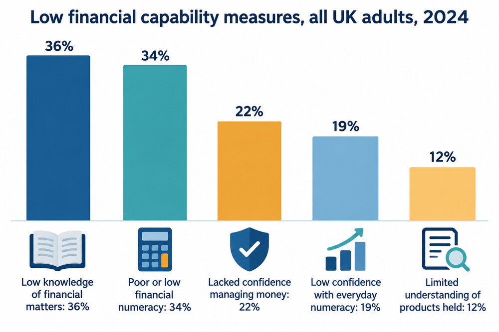 Share of UK adults with low levels of financial knowledge, numeracy and confidence in 2024