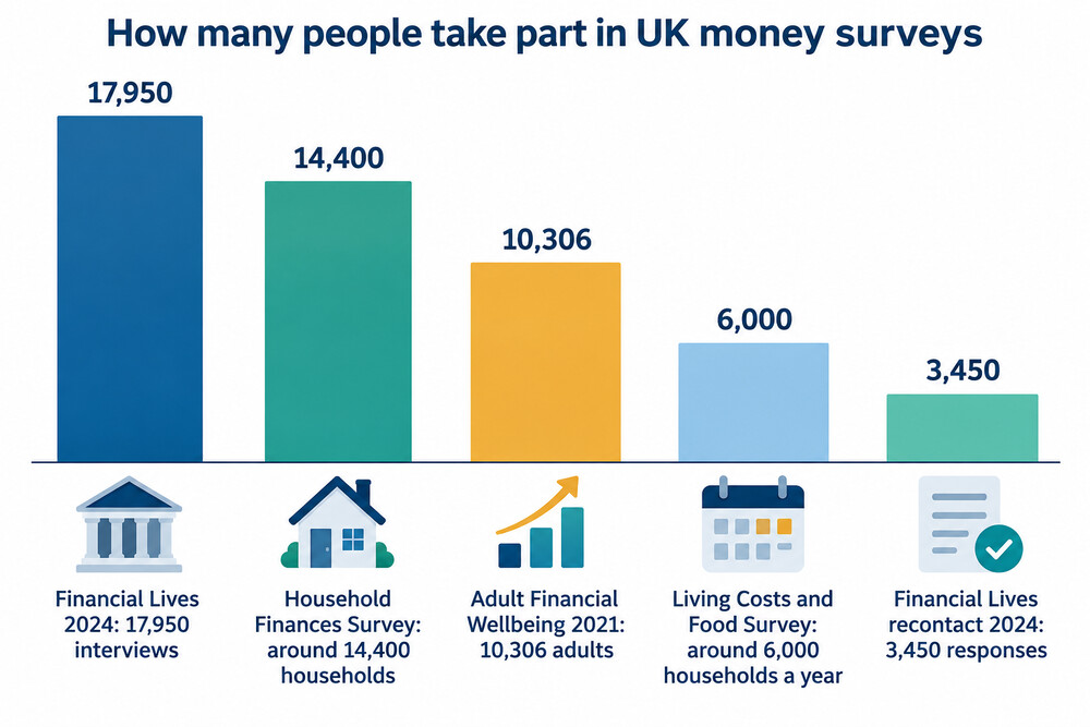 A postal invitation letter for the Financial Lives Survey, showing how households are selected and asked to take part
