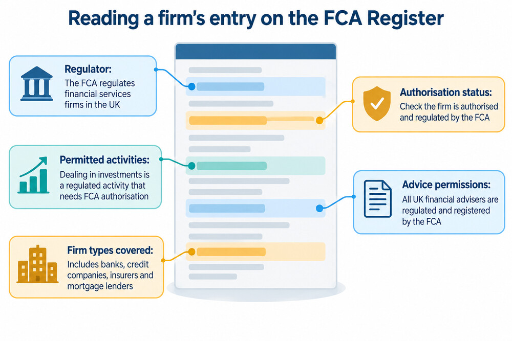 An example of what an entry on the FCA Register looks like when checking a firm