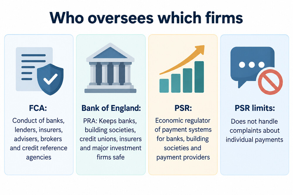 A simple map of the UK's financial regulators and what each one covers