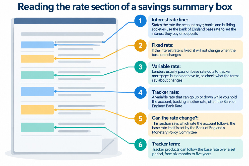 The rate section of a savings summary box, showing the interest rate and whether it is variable or fixed