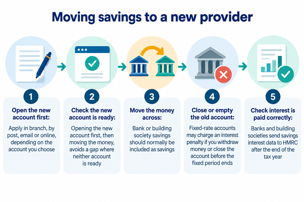 A numbered diagram showing the steps to move savings from one provider to another