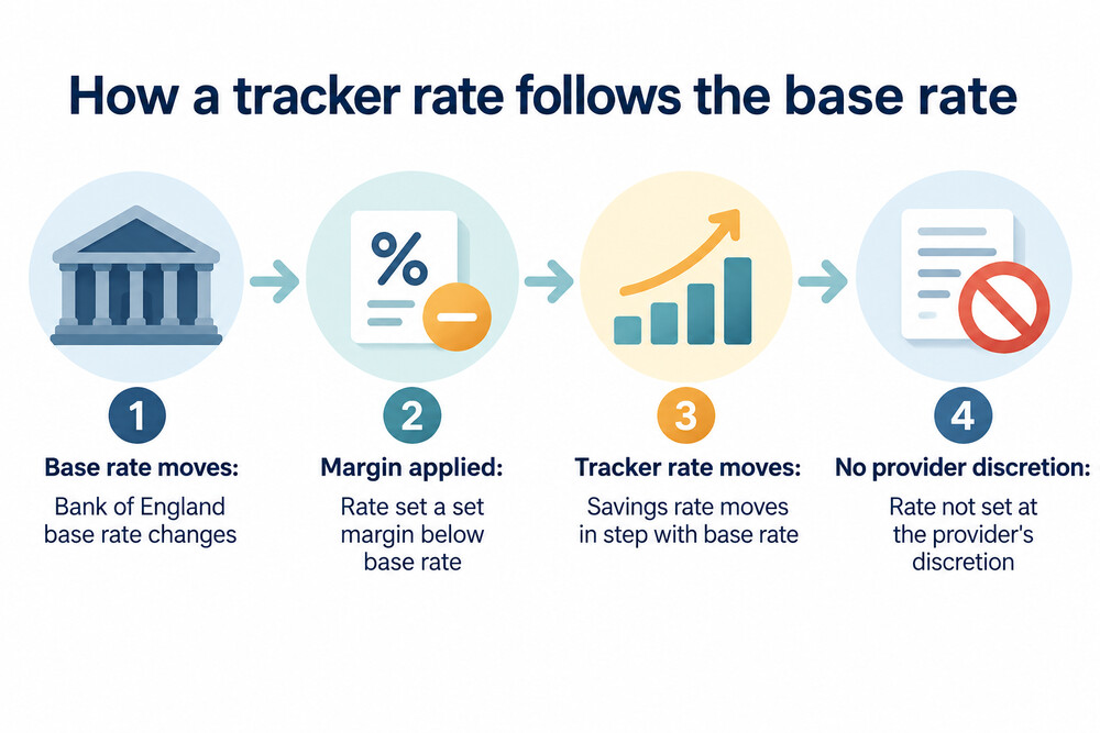 A simple line showing a savings rate moving up and down in step with the Bank of England base rate