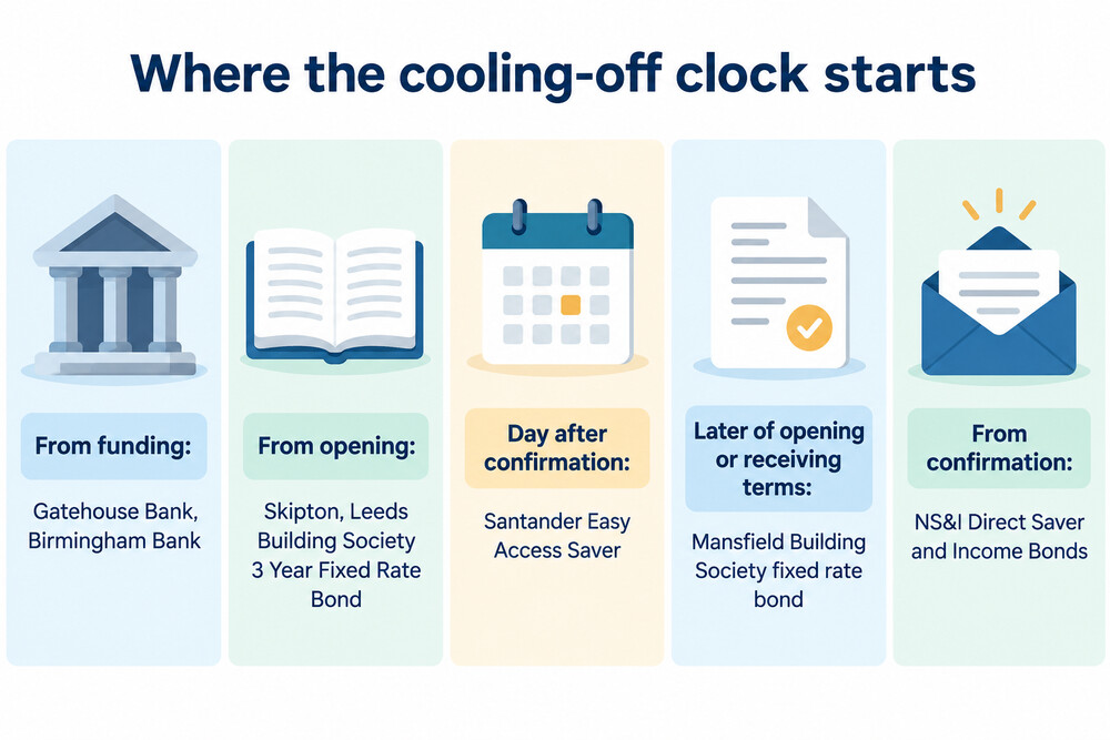 Diagram comparing when the cooling-off clock starts at different providers