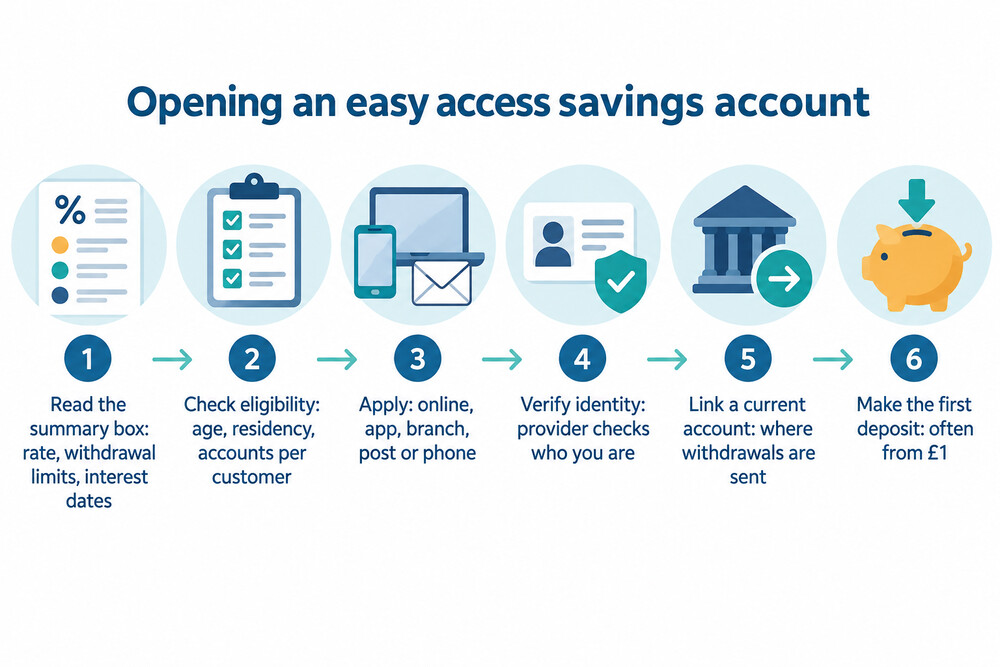Flow of the steps to open an easy access savings account