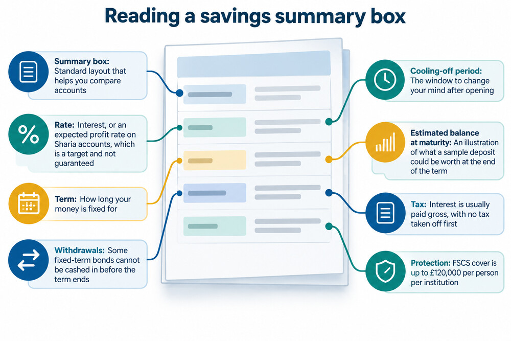 A savings summary box showing the key terms of a green fixed-term account