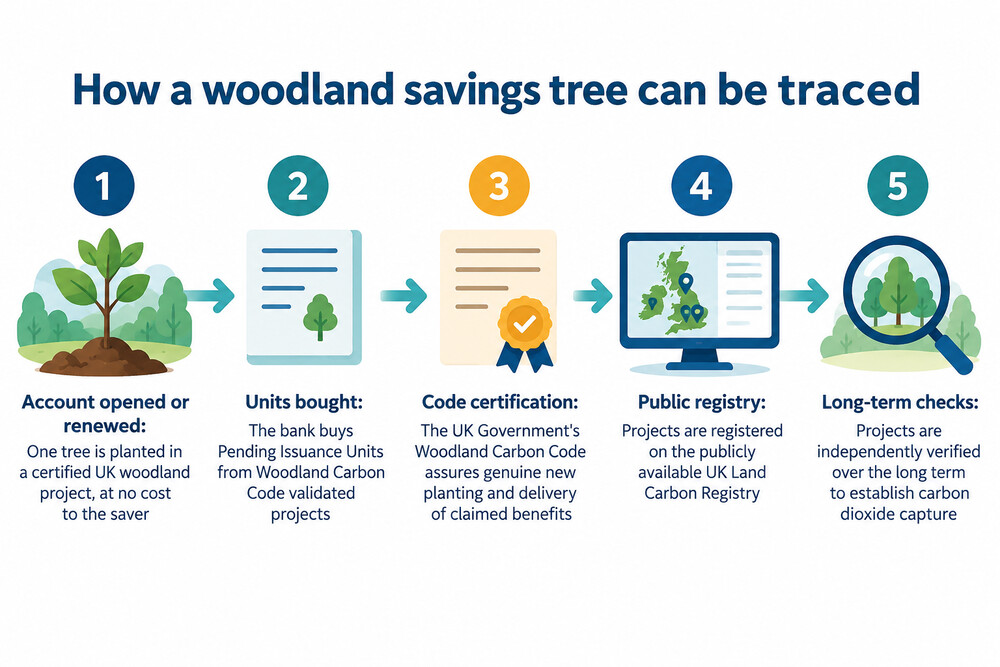 A UK Land Carbon Registry entry showing a certified woodland carbon project