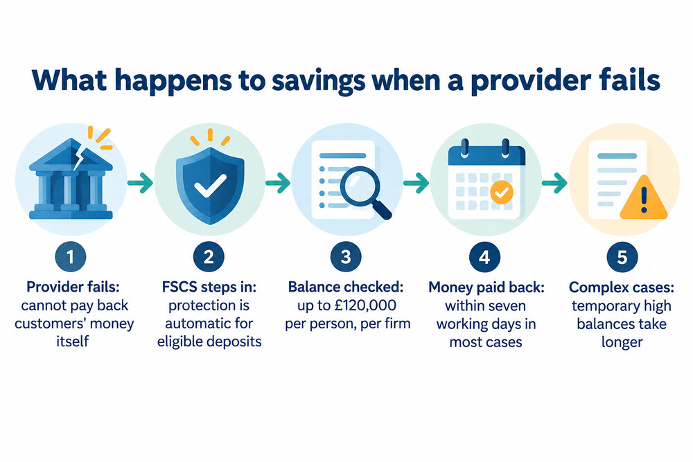 A flow diagram showing what happens to savings when a bank fails
