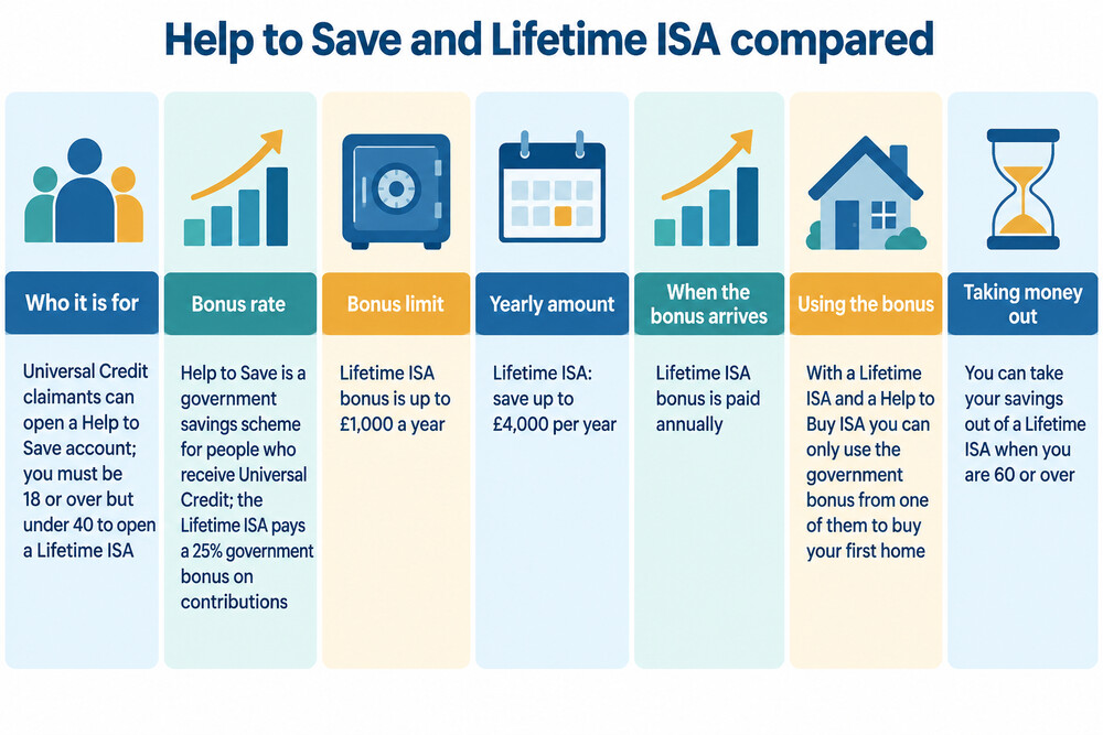 A simple side-by-side of the two schemes showing who each is for and how the bonus is paid
