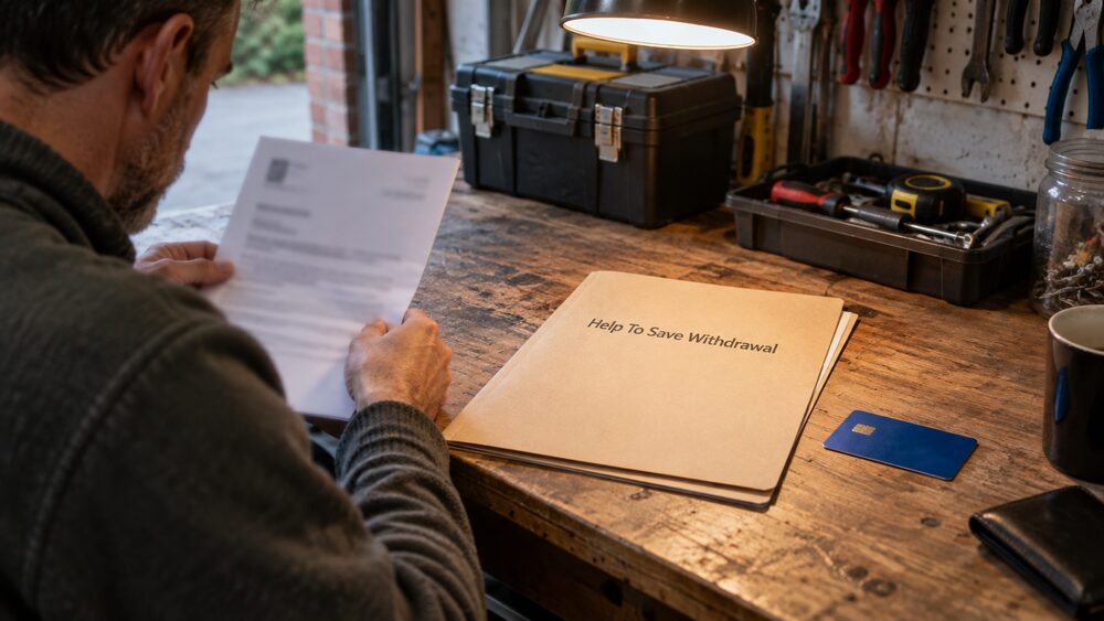 A young man slides a form across a post office counter as an assistant returns his passbook.