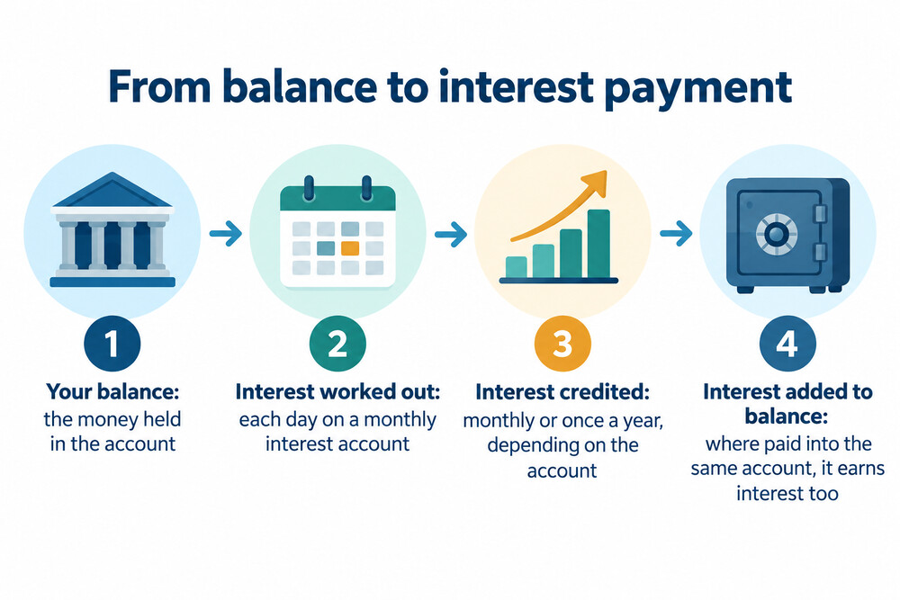 How savings interest moves from calculation to payment
