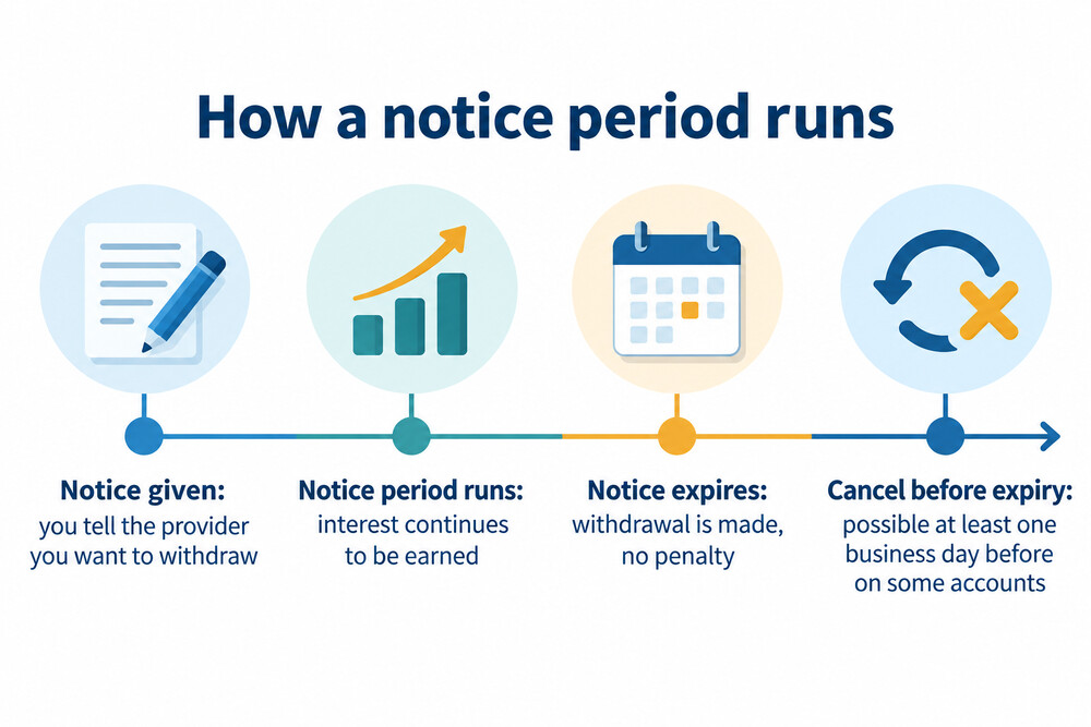 A timeline showing a notice period running from the day notice is given to the withdrawal date