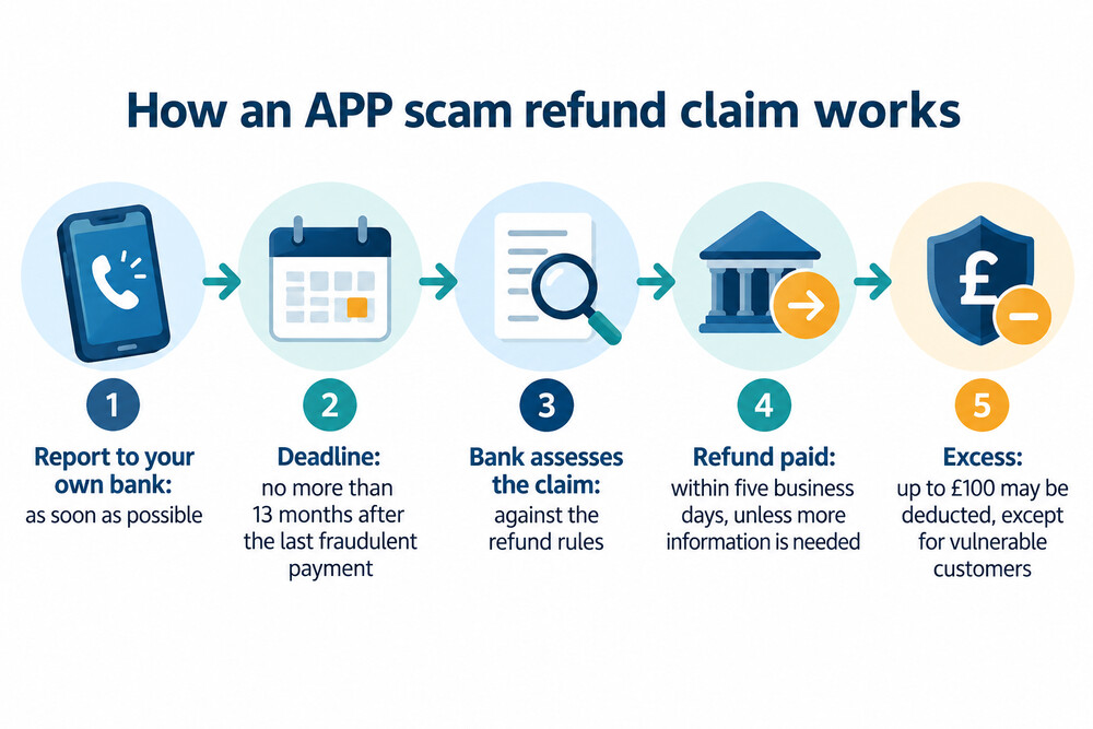 Diagram of how a refund claim moves from report to payment