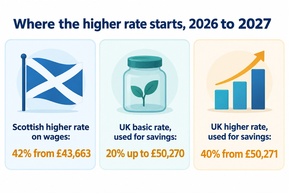 Comparison of Scottish and UK higher rate starting points for 2026 to 2027