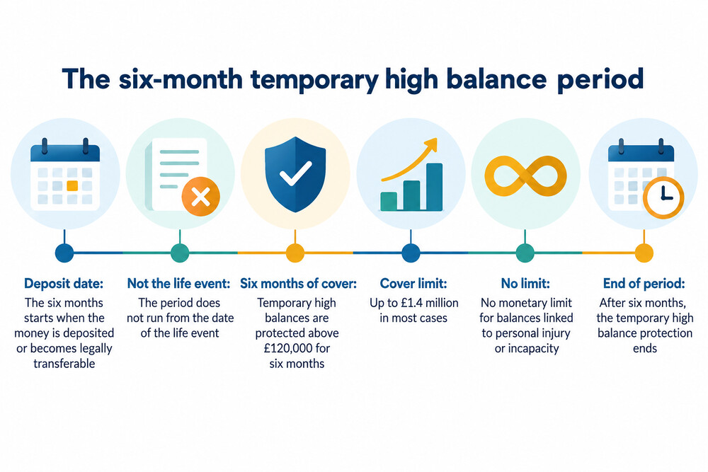 A timeline showing the six-month temporary high balance period starting from the deposit date