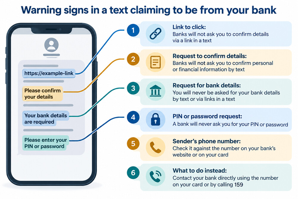 A suspicious text message on a phone screen, asking the recipient to click a link