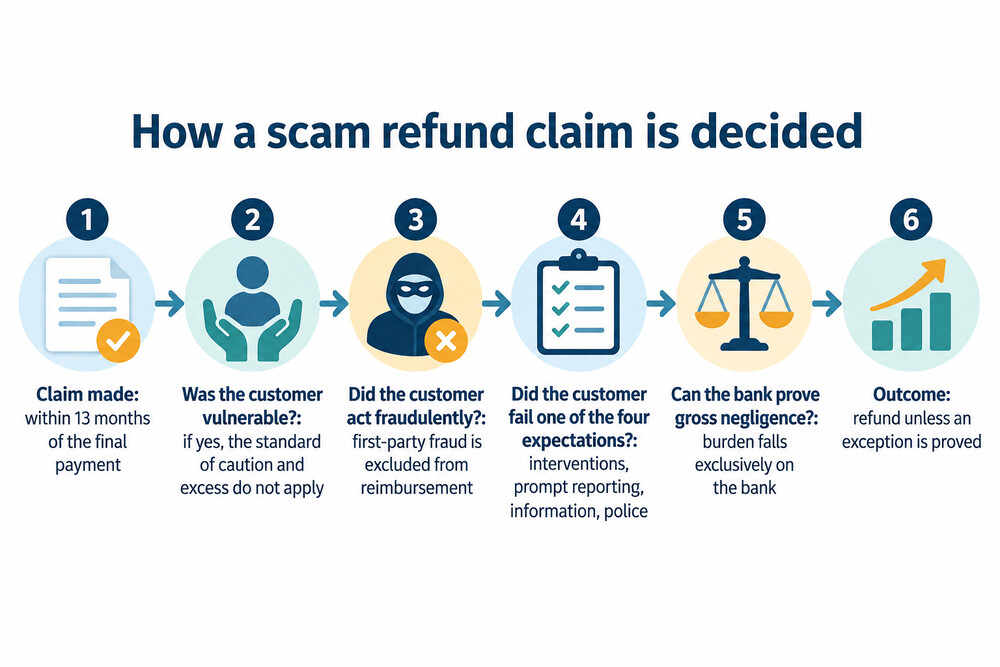 How a bank's decision on a scam refund claim is reached under the reimbursement rules