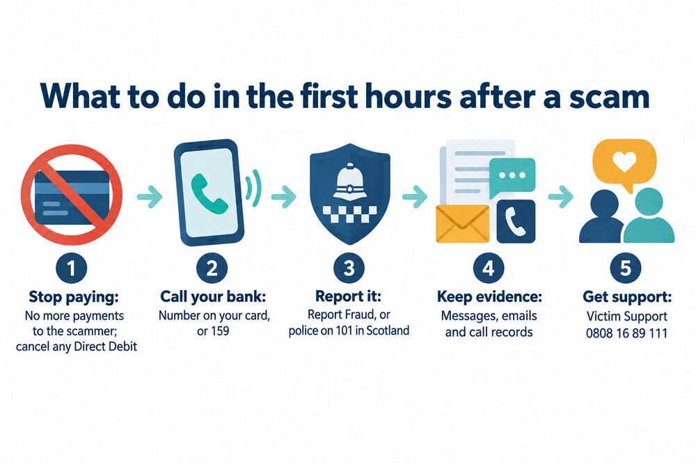 A step-by-step order of what to do after a scam
