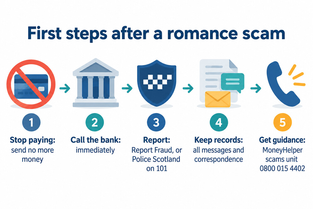 What to do after spotting a romance scam, in order