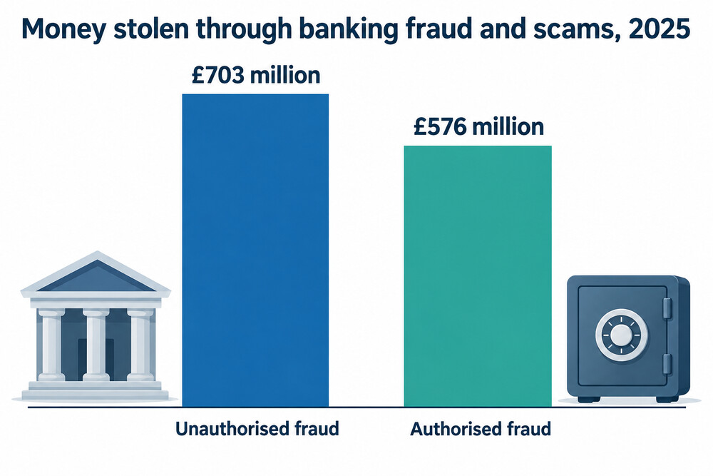 Fraud losses in 2025 split into unauthorised and authorised