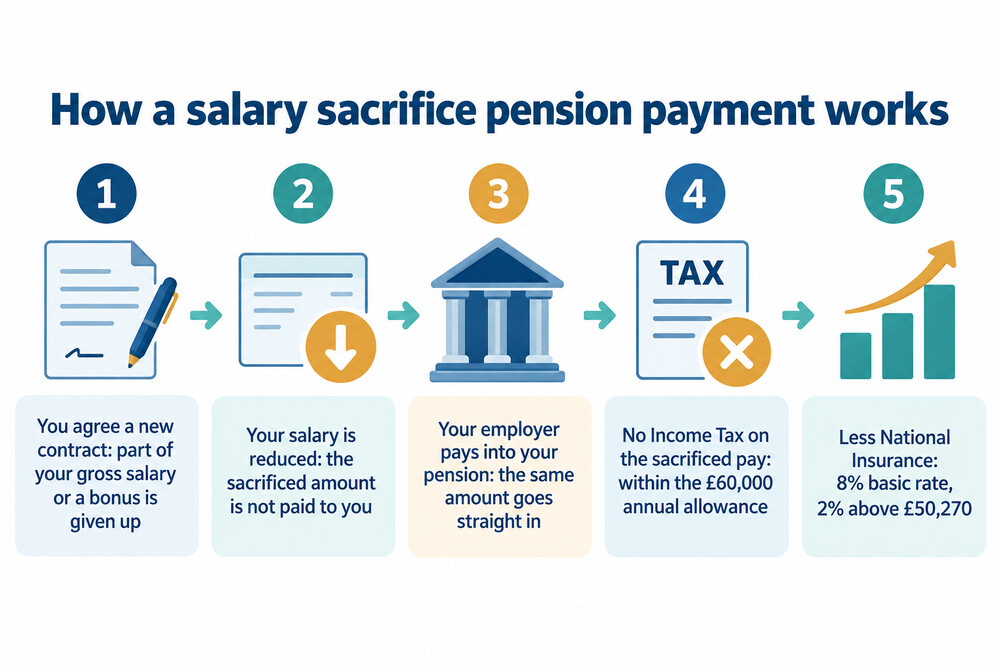How salary sacrifice turns part of gross pay into an employer pension payment