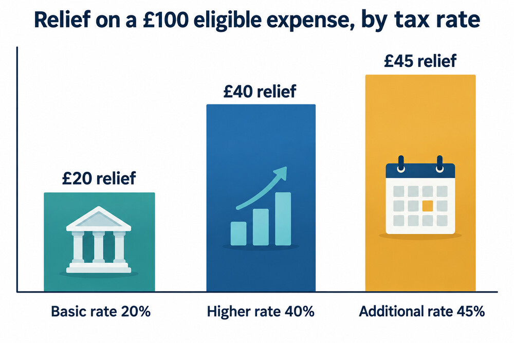 How a £100 work expense turns into £20, £40 or £45 of relief