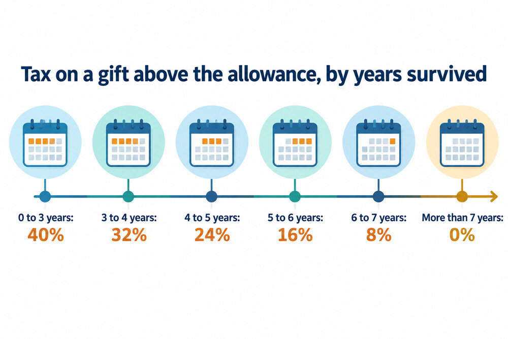 How the tax on a gift above the allowance falls with each year the giver survives