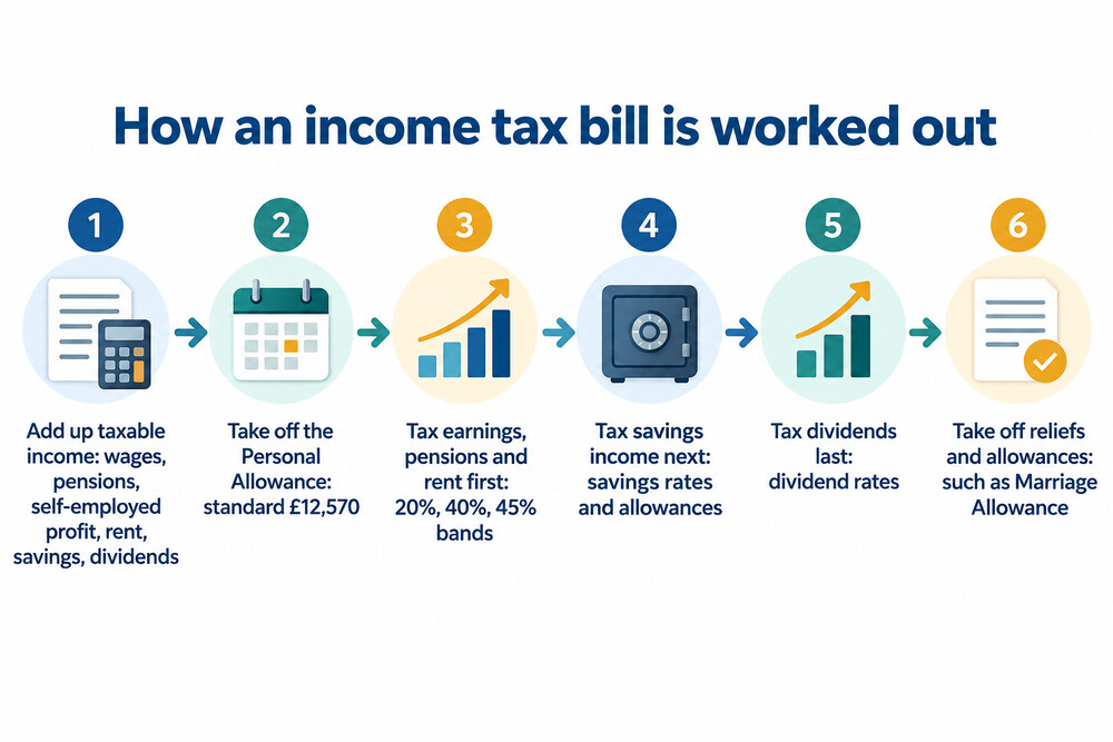 How an income tax bill is built up from total income