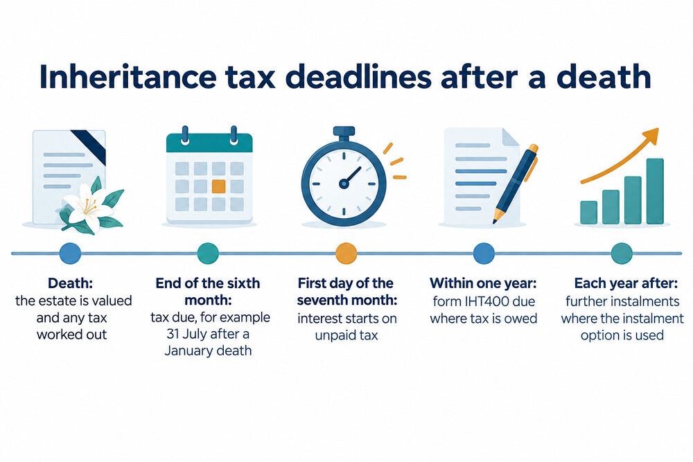 Timeline of key inheritance tax deadlines after a death