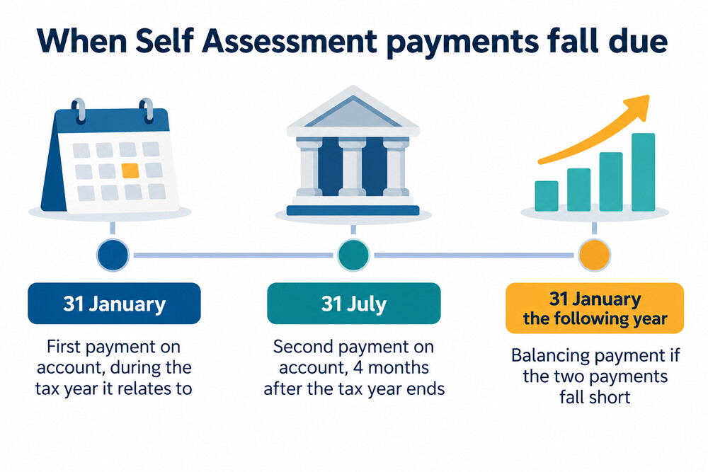 A timeline of Self Assessment payment dates across two years