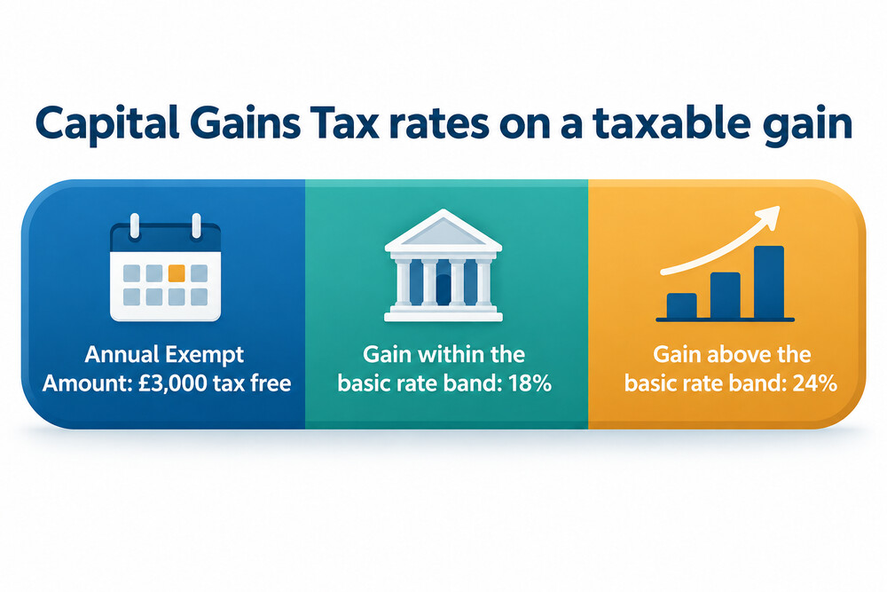Diagram of how a taxable gain sits on top of income across the 18% and 24% rates