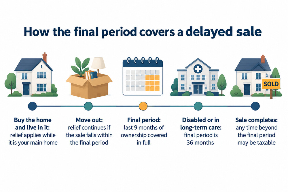 Timeline showing ownership, moving out and the final nine months before sale