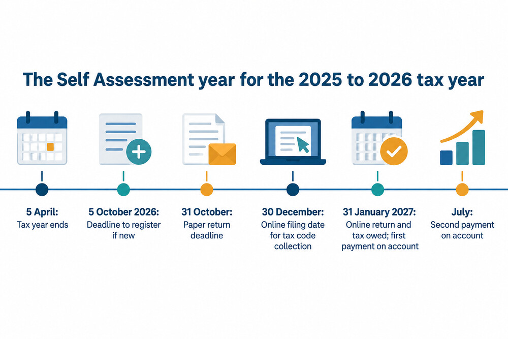 Timeline of the Self Assessment year from the end of the tax year to the payment deadlines