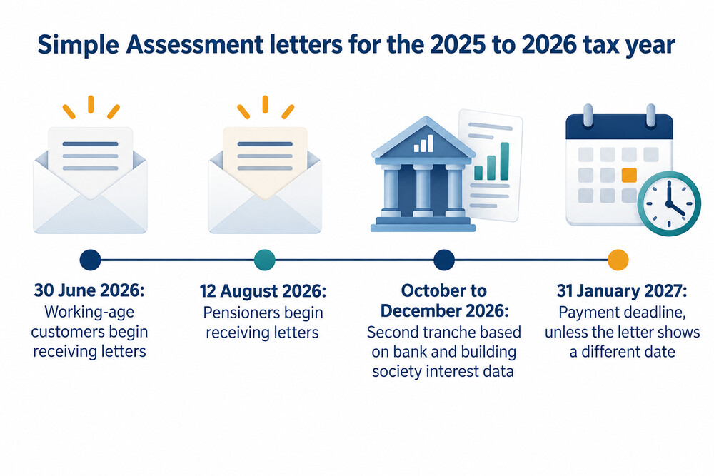 Timeline of when Simple Assessment letters for the 2025 to 2026 tax year are sent and paid
