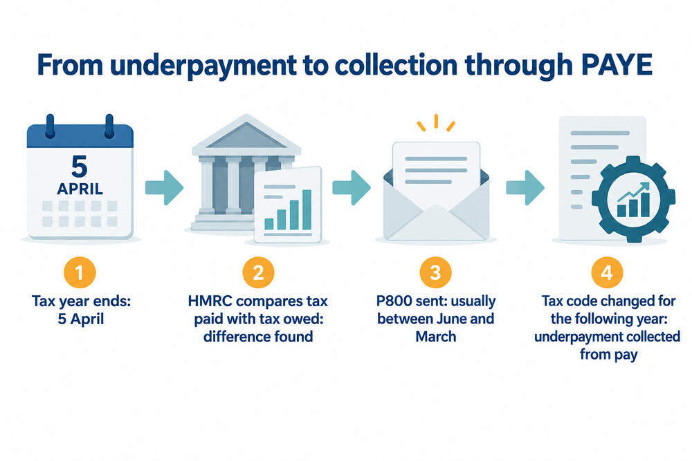 How an underpayment on a P800 is collected through the following year's tax code
