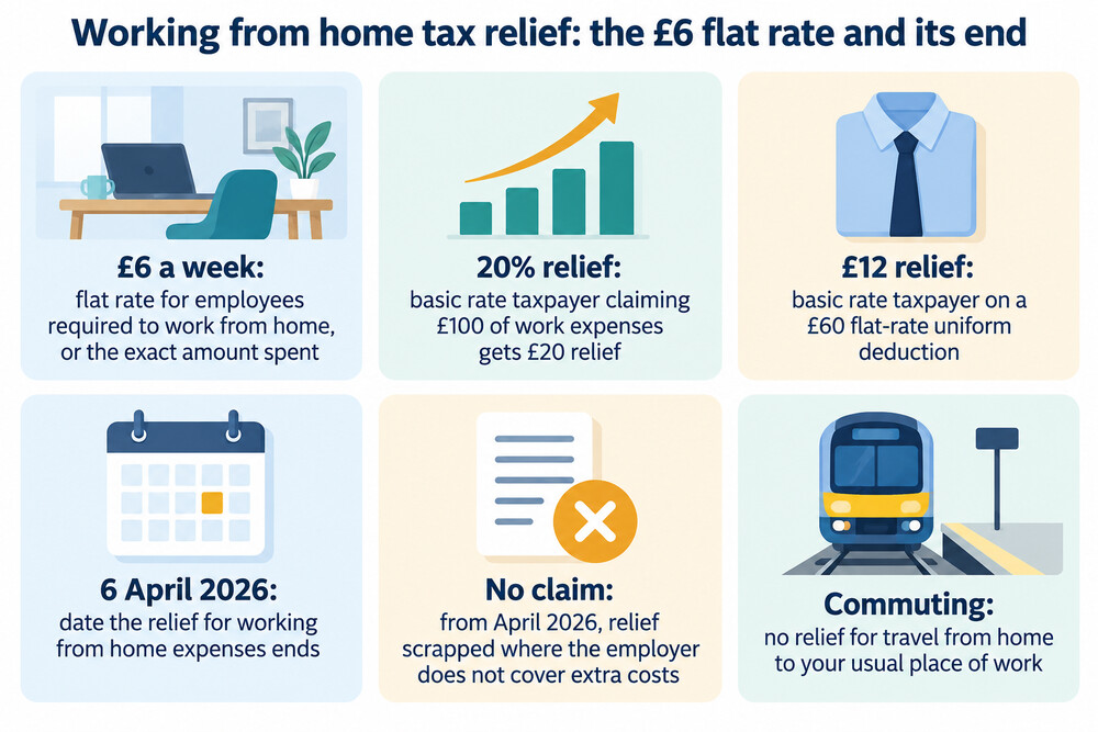 A simple table showing the £6 a week flat rate for employees required to work from home